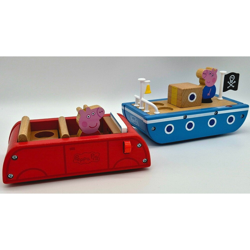 Peppa Pig Wooden Boat & Car Playset Figures Kids Toy